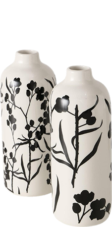 Ανθοδοχειο Πορσελανινο Λευκο Με Μαυρα Λουλουδια