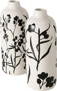 Ανθοδοχειο Πορσελανινο Λευκο Με Μαυρα Λουλουδια